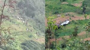 Bisi itwara abagenzi yavaga i Kigali yerekeza i Musanze yakoze impanuka iteye ubwoba aho yagenze umuhanda igwa hepfo cyane mu kabande – VIDEWO