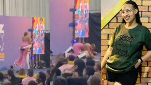 Umunyarwenya MC Mariachi yateruye umukobwa w’ikizungerezi Isimbi Christelle maze amugwa hejuru, kuri stage maze abari muri Gen-Z Comedy baratangara – VIDEO 