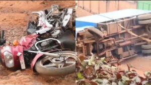 Kigali: Kuri Pasika, imodoka yari itwaye inzoga zengwa n’uruganda rwa Blarirwa yakoze impanuka igeze mu Gashyekero igwira umumotari wari uhetse umugenzi