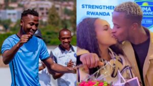 Byiringiro Lague yakiriye umugore we w’isezerano Kelia n’abana be ku kibuga cy’indege i Kanombe – AMAFOTO
