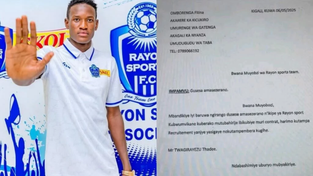 Ubanza muri Murera rukinga babiri! Ihere ishisho ibyanditse ku ibaruwa Ombolenga Fitina yandikiye Rayon Sports ayisaba kumworohereza